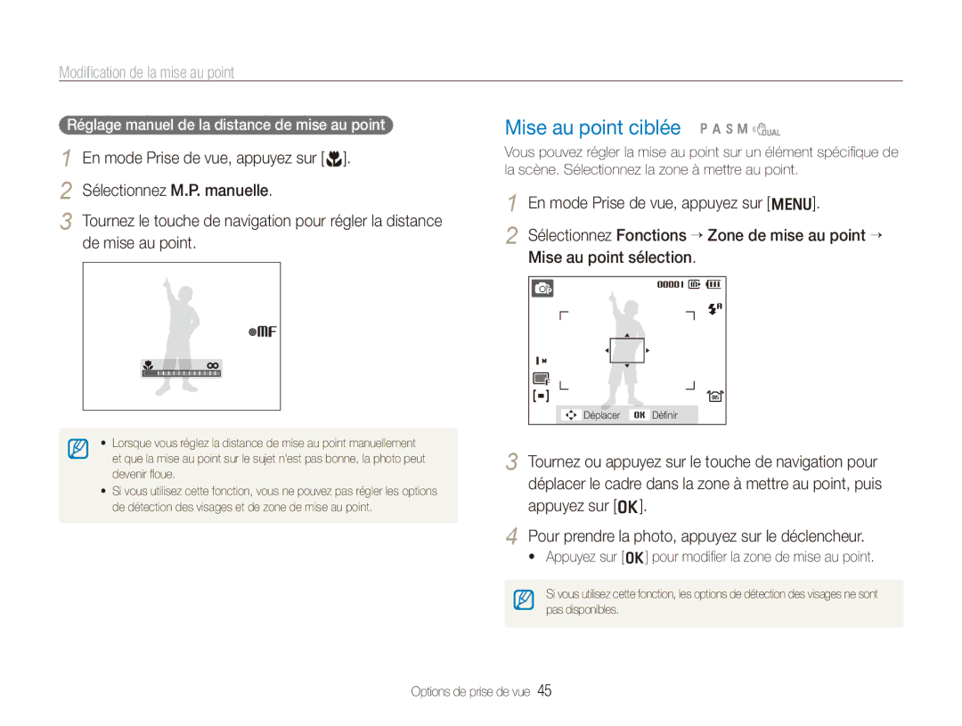 Samsung EC-WB100BBP/FR, EC-WB1000BPBFR, EC-WB1000BPBE1 manual Mise au point ciblée pAhnd, Modification de la mise au point 