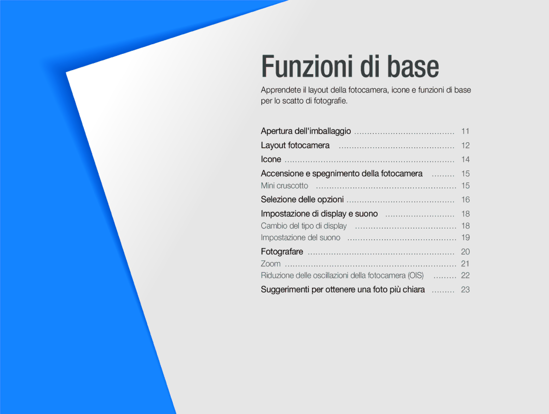 Samsung EC-WB1000BPBIT, EC-WB100SBP/IT, EC-WB1000BPSIT, EC-WB100BBP/IT manual Funzioni di base 