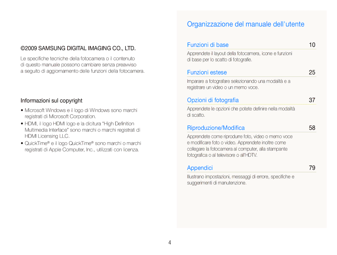 Samsung EC-WB1000BPSIT, EC-WB100SBP/IT, EC-WB100BBP/IT Organizzazione del manuale dellutente, Informazioni sul copyright 