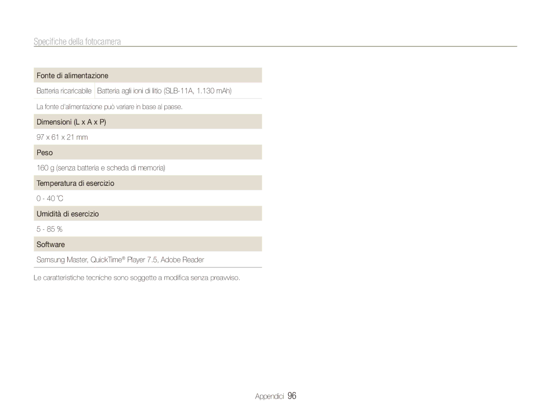 Samsung EC-WB1000BPSIT, EC-WB100SBP/IT, EC-WB100BBP/IT, EC-WB1000BPBIT La fonte dalimentazione può variare in base al paese 