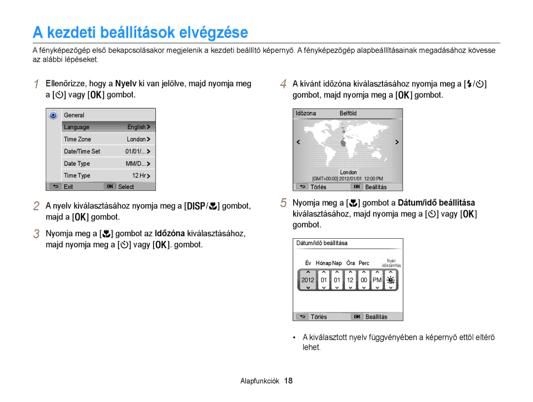 Samsung EC-WB100ZBABE2, EC-WB100ZBABE1 manual Kezdeti beállítások elvégzése, Vagy Gombot, Majd a gombot, Nyomja meg a 