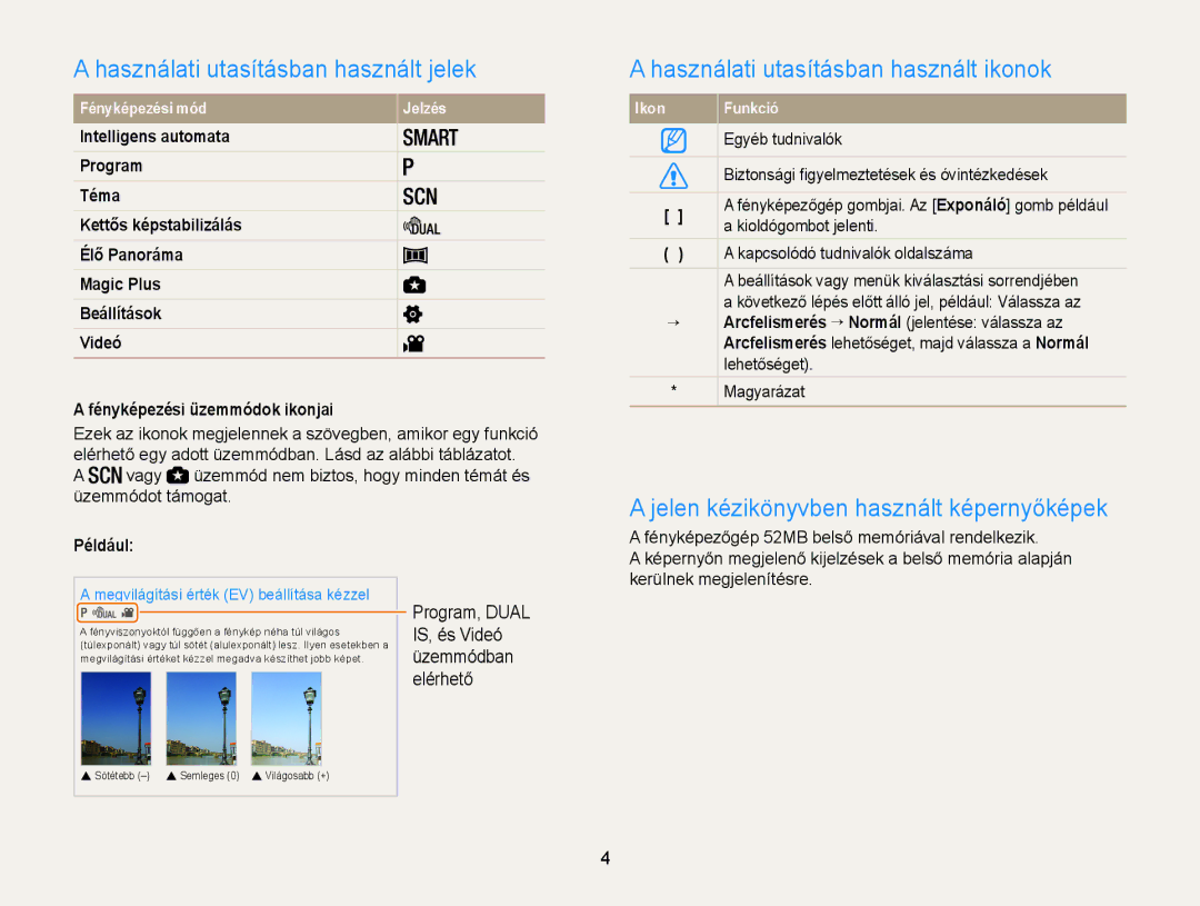 Samsung EC-WB100ZBABE3, EC-WB100ZBABE1 manual Használati utasításban használt jelek, Használati utasításban használt ikonok 