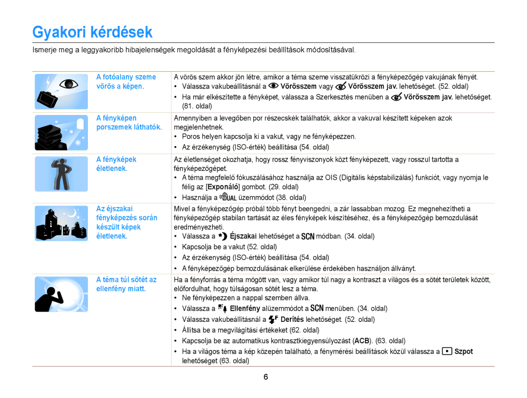 Samsung EC-WB100ZBABE2, EC-WB100ZBABE1, EC-WB100ZBABE3, EC-WB100ZBARE3 manual Gyakori kérdések, Vörösszem vagy, Szpot 