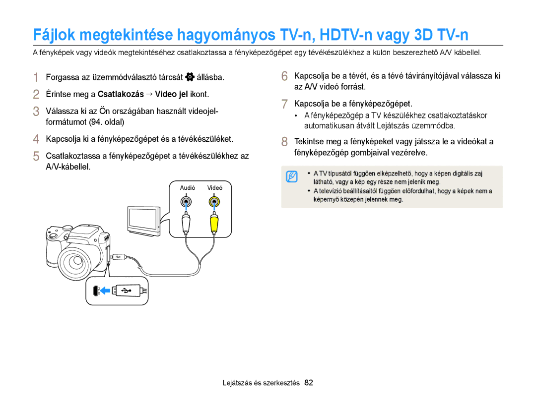 Samsung EC-WB100ZBABE2, EC-WB100ZBABE1, EC-WB100ZBABE3 manual Fájlok megtekintése hagyományos TV-n, HDTV-n vagy 3D TV-n 