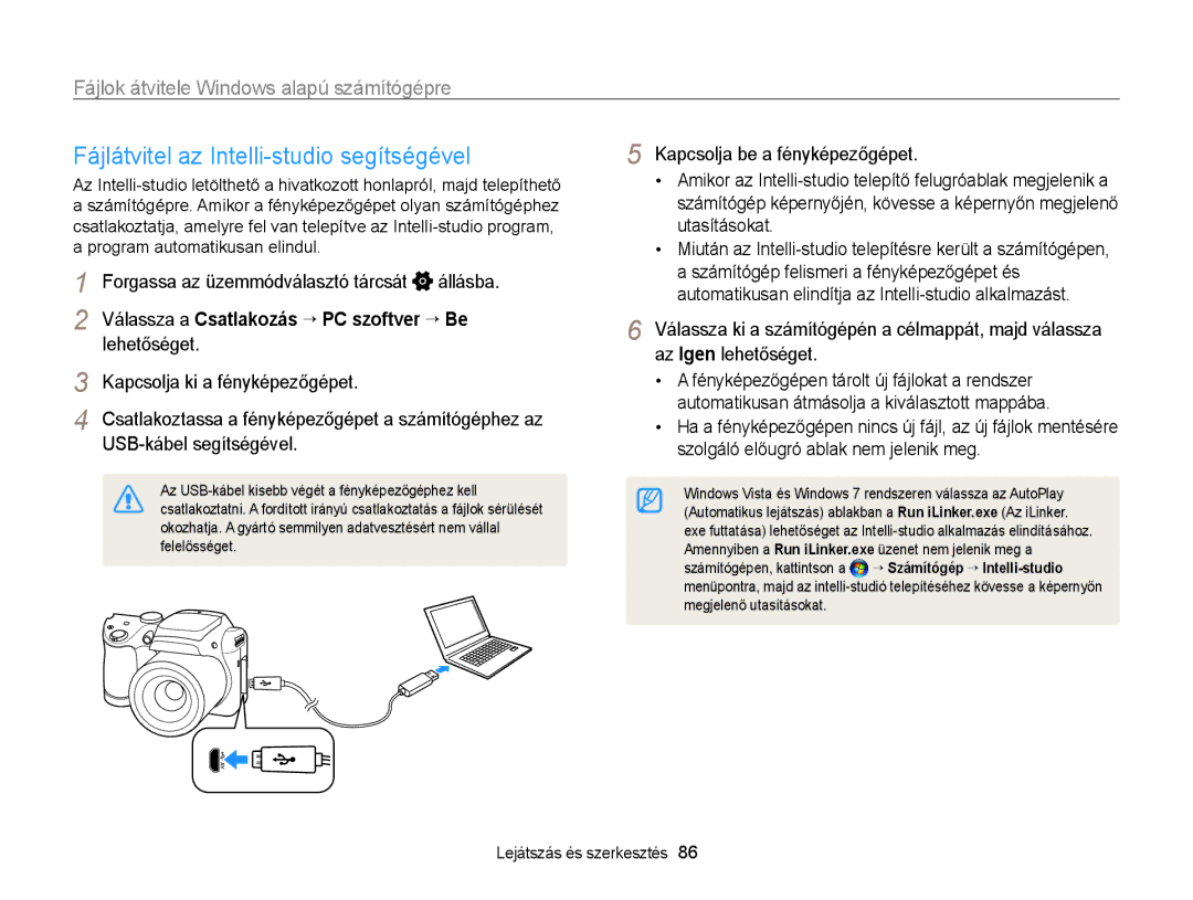 Samsung EC-WB100ZBABE2 manual Fájlátvitel az Intelli-studio segítségével, Fájlok átvitele Windows alapú számítógépre 