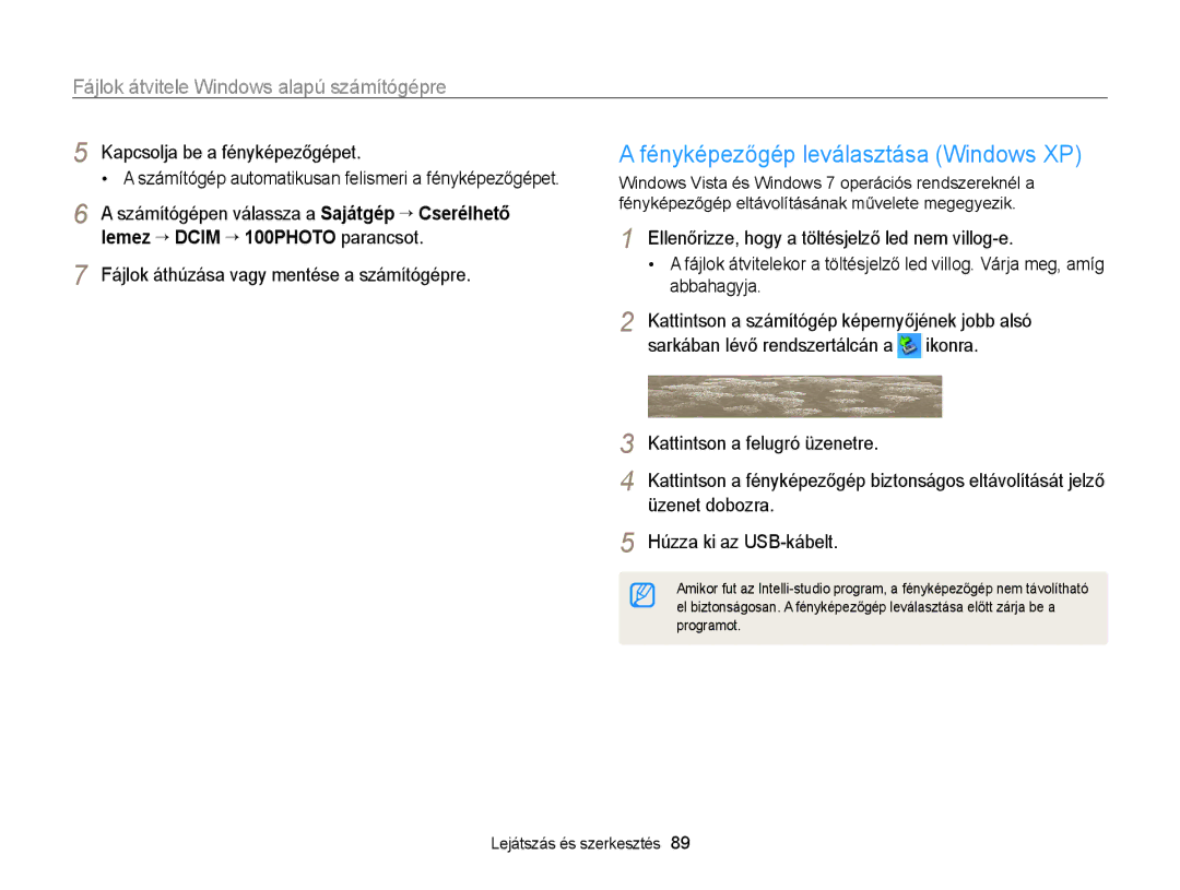 Samsung EC-WB100ZBARE3, EC-WB100ZBABE1 Fényképezőgép leválasztása Windows XP, Fájlok áthúzása vagy mentése a számítógépre 