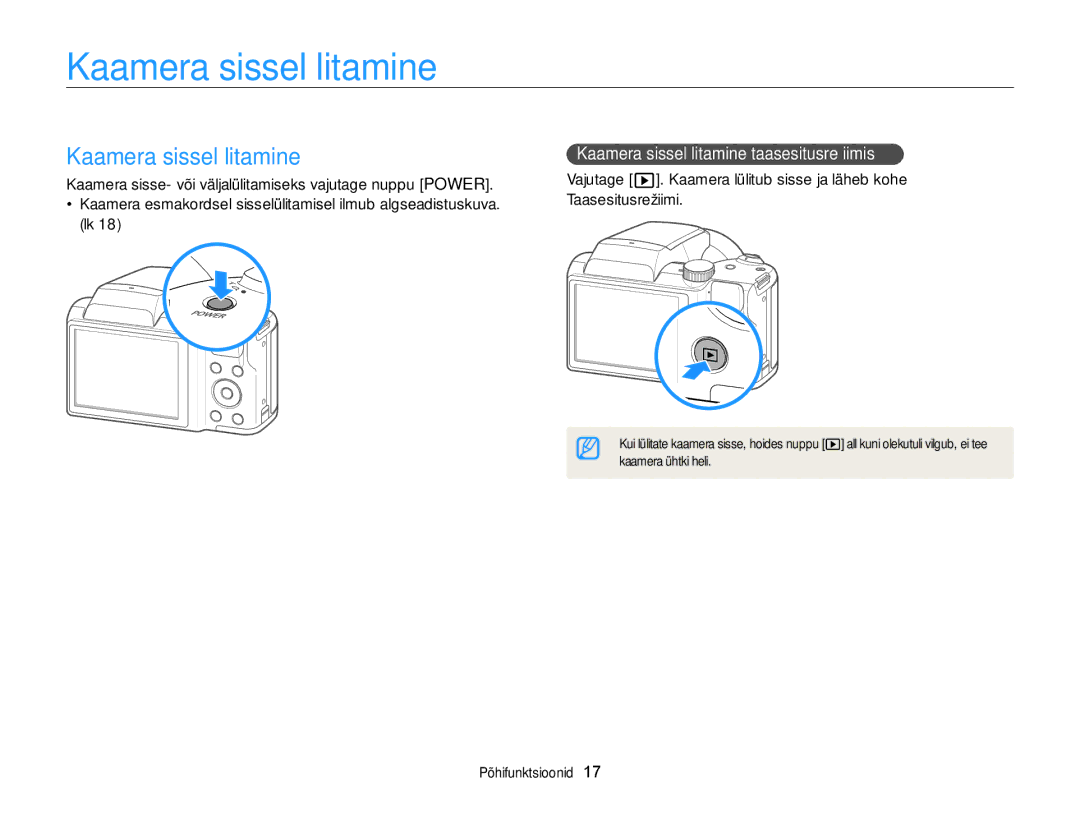 Samsung EC-WB100ZBABE2, EC-WB100ZBARE2 manual Kaamera sisselülitamine taasesitusrežiimis 