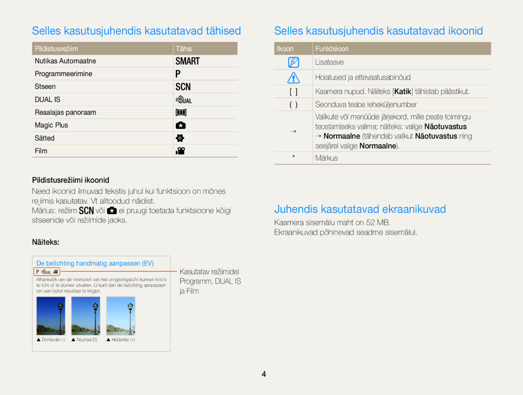 Samsung EC-WB100ZBARE2 Selles kasutusjuhendis kasutatavad tähised, Selles kasutusjuhendis kasutatavad ikoonid, Funktsioon 