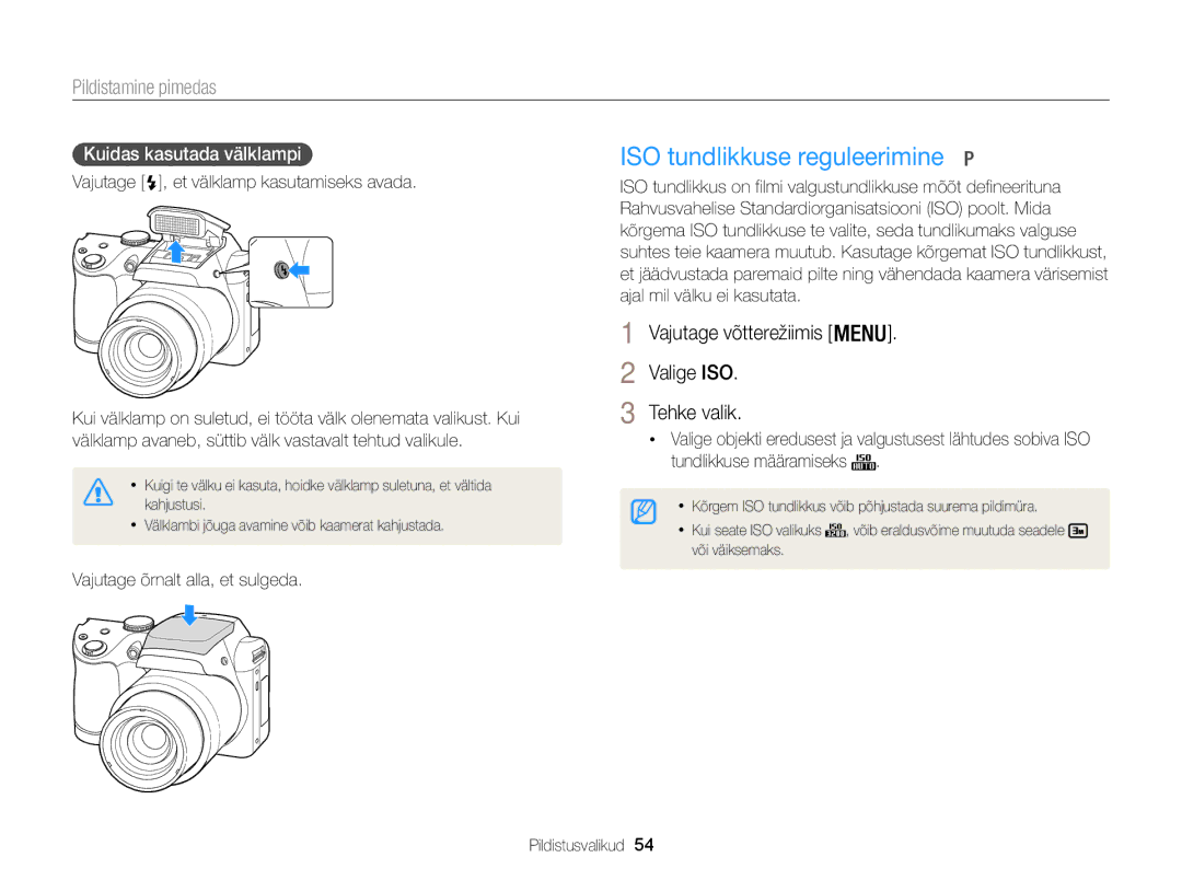 Samsung EC-WB100ZBARE2, EC-WB100ZBABE2 manual ISO tundlikkuse reguleerimine, Vajutage võtterežiimis Valige ISO Tehke valik 