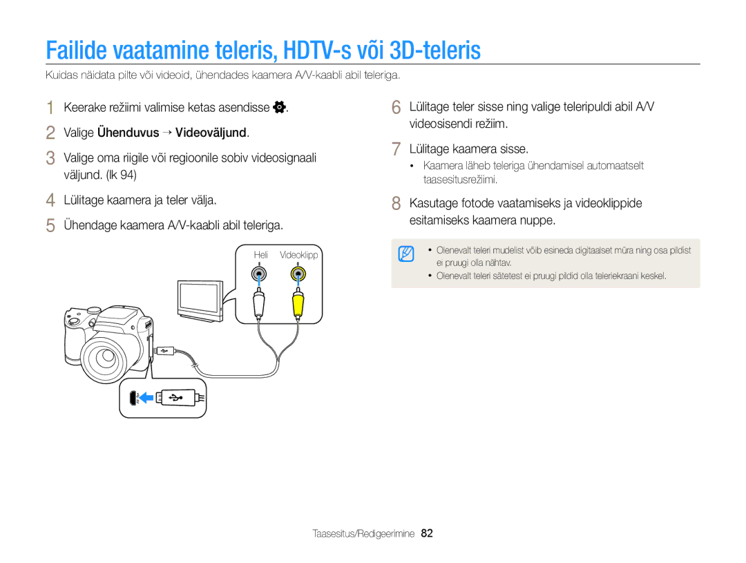 Samsung EC-WB100ZBARE2 Failide vaatamine teleris, HDTV-s või 3D-teleris, Valige Ühenduvus → Videoväljund, Väljund. lk 