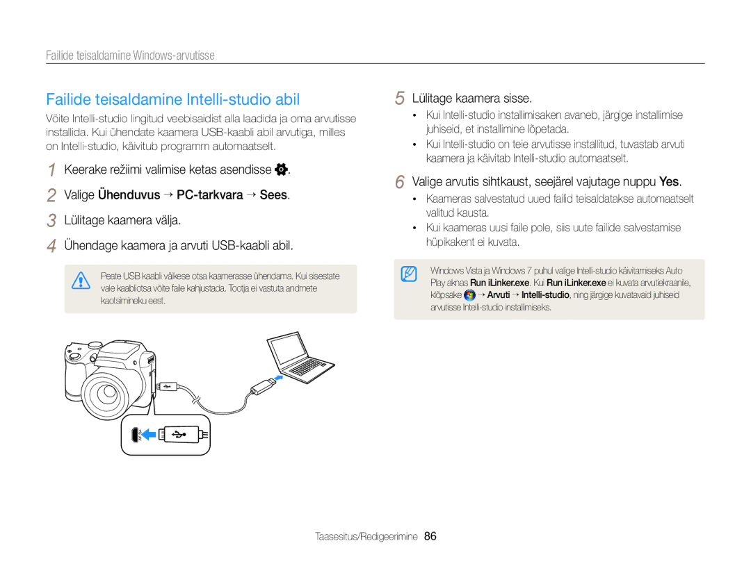 Samsung EC-WB100ZBARE2, EC-WB100ZBABE2 Failide teisaldamine Intelli-studio abil, Failide teisaldamine Windows-arvutisse 