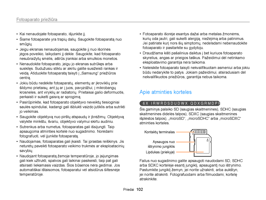 Samsung EC-WB100ZBARE2, EC-WB100ZBABE2 manual Apie atminties korteles, Su fotoaparatu naudojamos atminties kortelės 