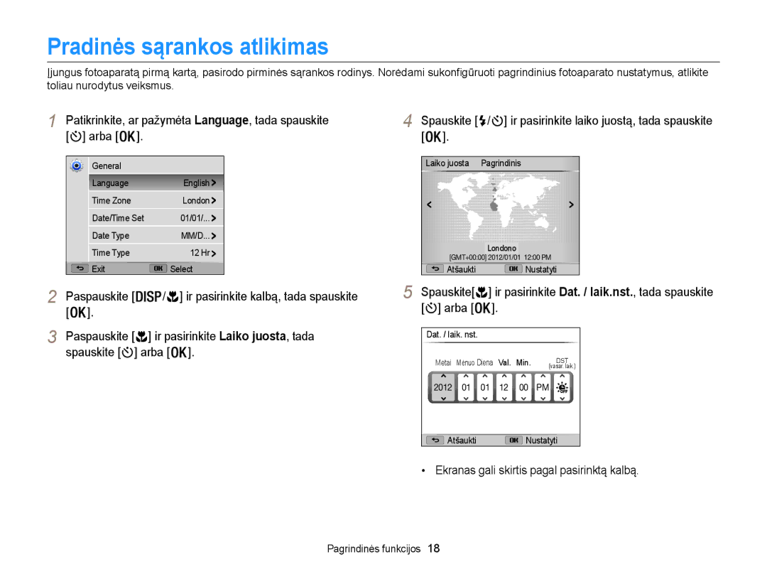 Samsung EC-WB100ZBARE2, EC-WB100ZBABE2 manual Pradinės sąrankos atlikimas 