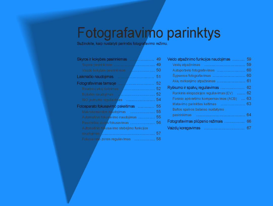 Samsung EC-WB100ZBARE2 manual Sužinokite, kaip nustatyti parinktis fotografavimo režimu, Laikmačio naudojimas … ……………………… 