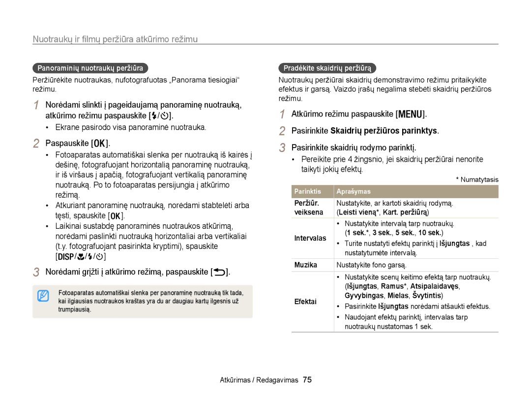 Samsung EC-WB100ZBABE2 Tęsti, spauskite, Norėdami grįžti į atkūrimo režimą, paspauskite, Panoraminių nuotraukų peržiūra 