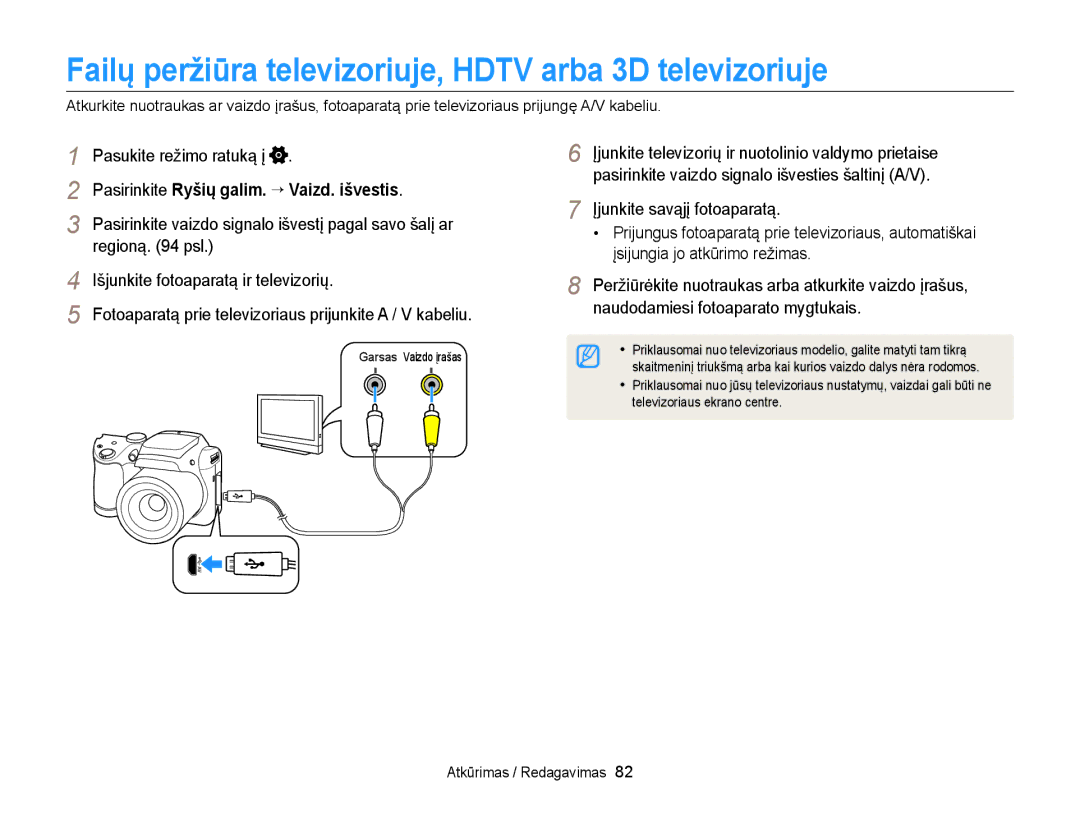 Samsung EC-WB100ZBARE2, EC-WB100ZBABE2 manual Failų peržiūra televizoriuje, Hdtv arba 3D televizoriuje, Regioną psl 