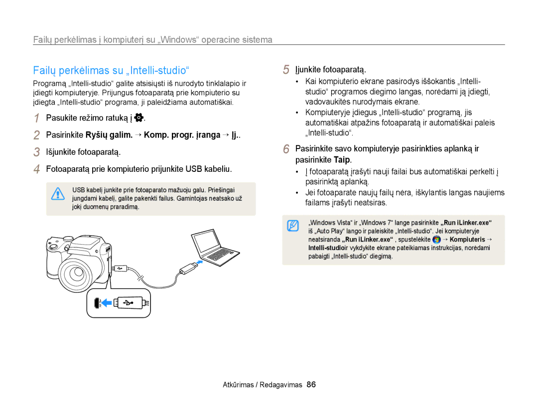 Samsung EC-WB100ZBARE2 Failų perkėlimas su „Intelli-studio, Failų perkėlimas į kompiuterį su „Windows operacine sistema 