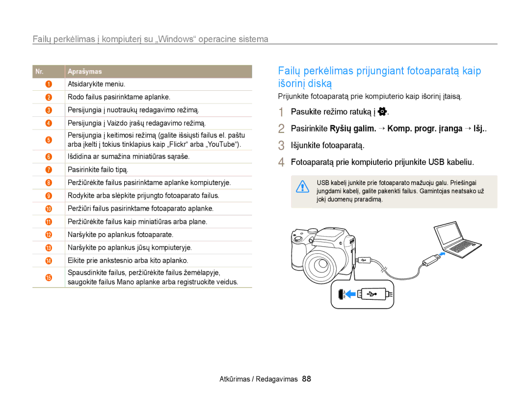 Samsung EC-WB100ZBARE2, EC-WB100ZBABE2 Failų perkėlimas prijungiant fotoaparatą kaip išorinį diską, Atsidarykite meniu 