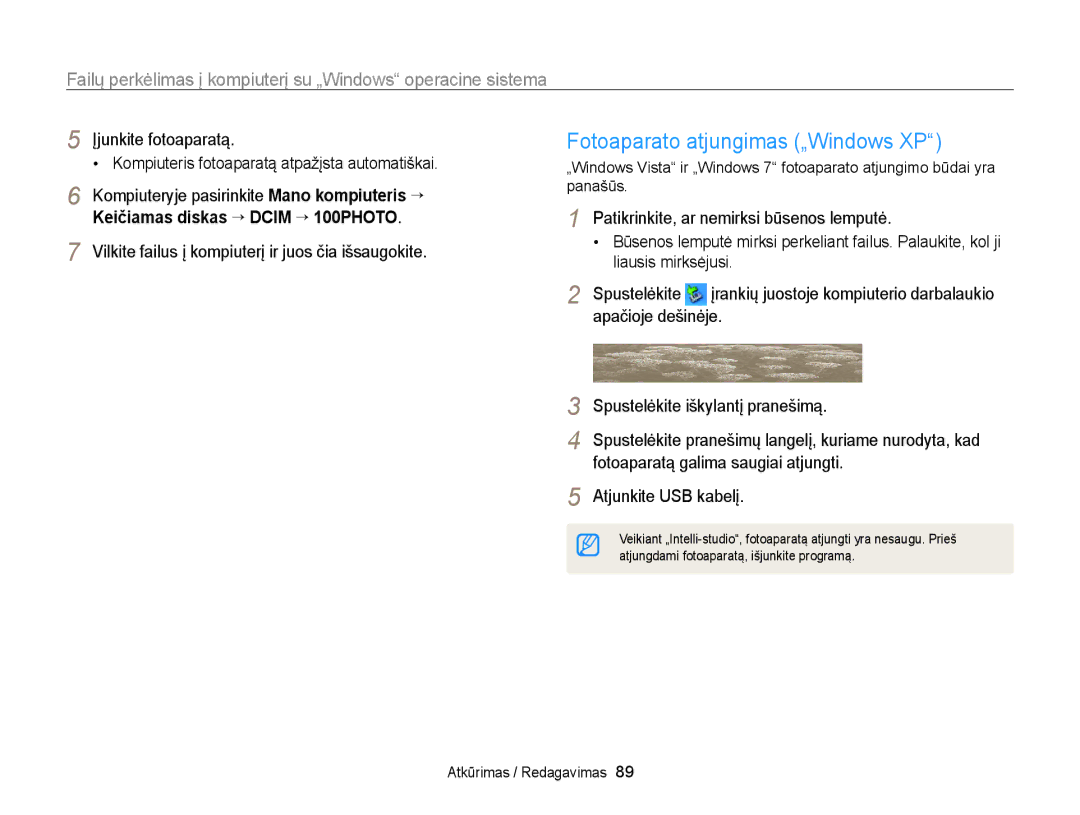 Samsung EC-WB100ZBABE2, EC-WB100ZBARE2 manual Fotoaparato atjungimas „Windows XP 