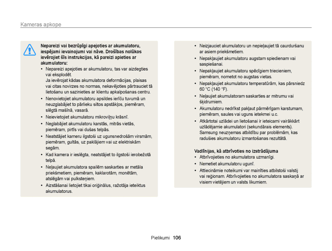 Samsung EC-WB100ZBARE2, EC-WB100ZBABE2 manual Vadlīnijas, kā atbrīvoties no izstrādājuma 