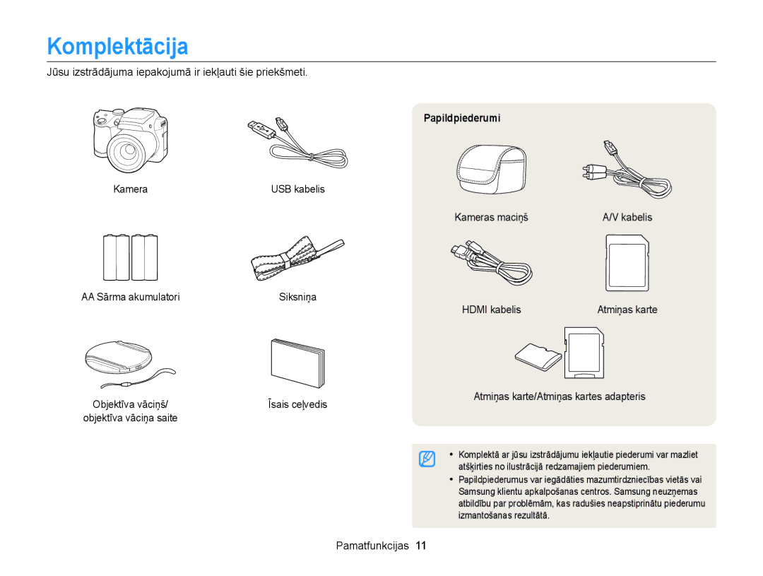 Samsung EC-WB100ZBABE2, EC-WB100ZBARE2 manual Komplektācija, Papildpiederumi 