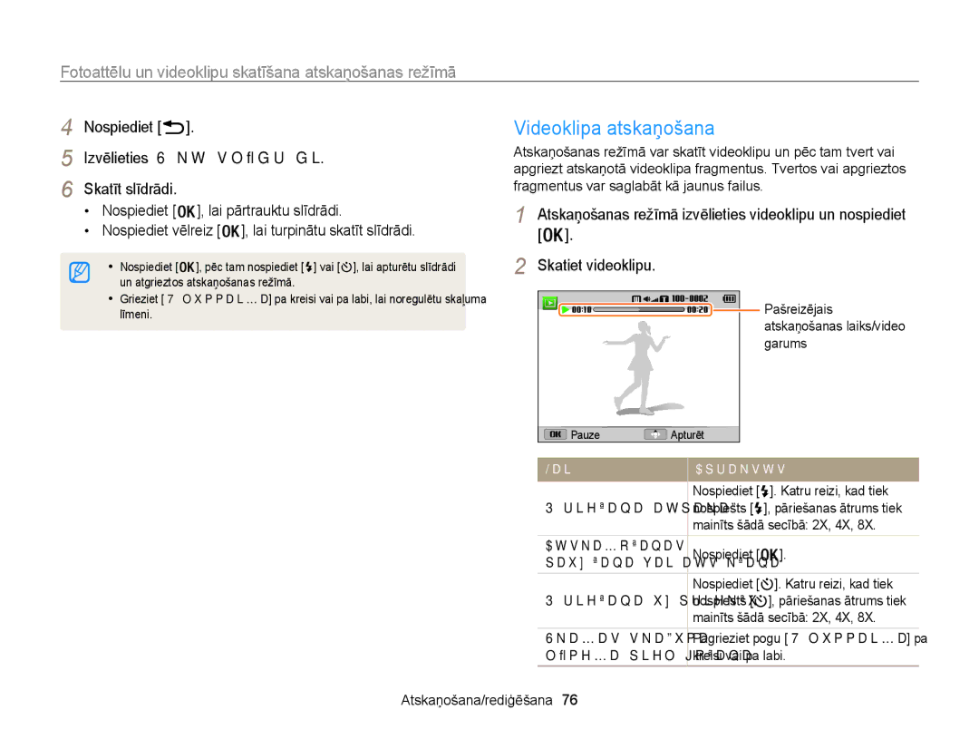 Samsung EC-WB100ZBARE2 manual Videoklipa atskaņošana, Nospiediet Izvēlieties Sākt slīdrādi,  , lai pārtrauktu slīdrādi 