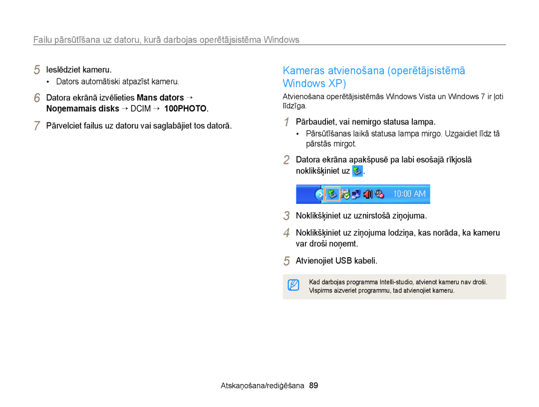 Samsung EC-WB100ZBABE2 manual Kameras atvienošana operētājsistēmā Windows XP, Var droši noņemt, Atvienojiet USB kabeli 