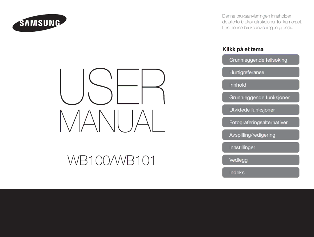 Samsung EC-WB100ZBABE2 manual Klikk på et tema, Indeks 