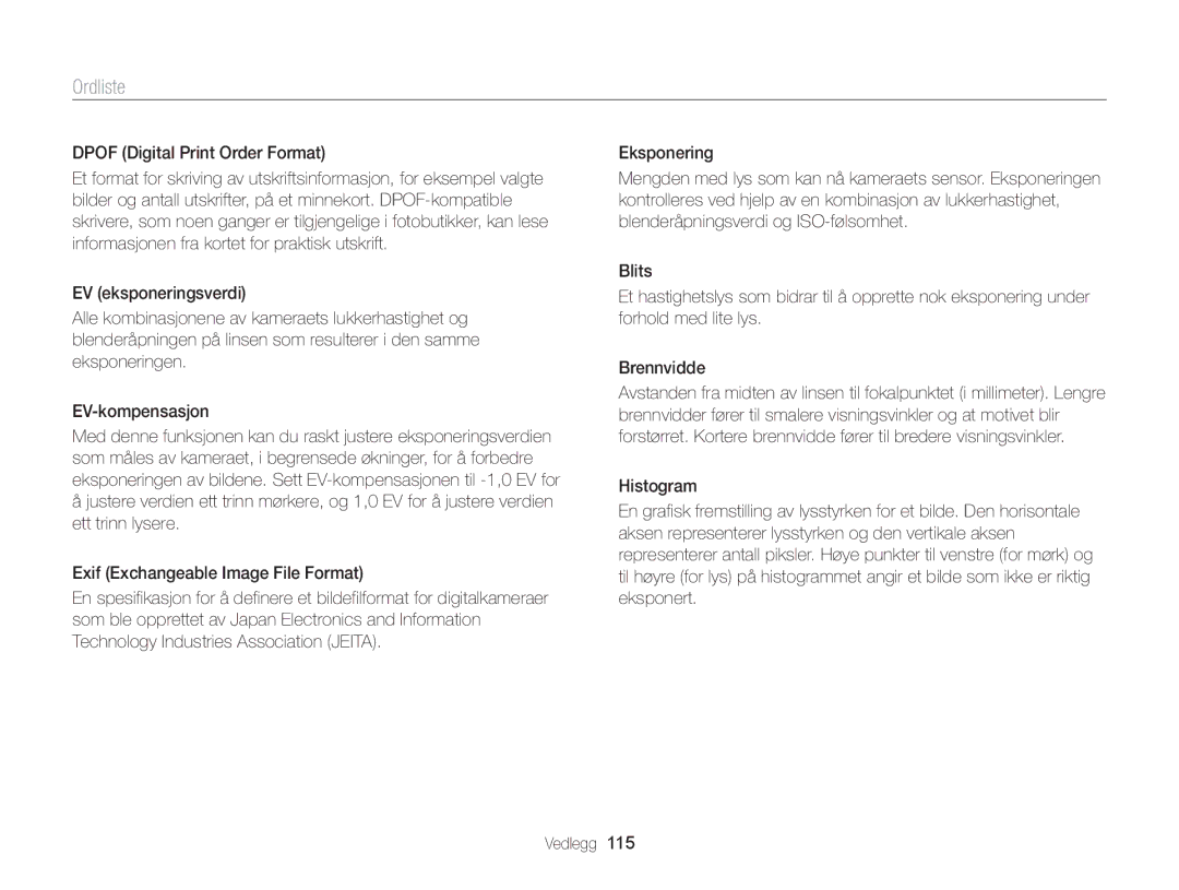 Samsung EC-WB100ZBABE2 manual Ordliste, Dpof Digital Print Order Format 