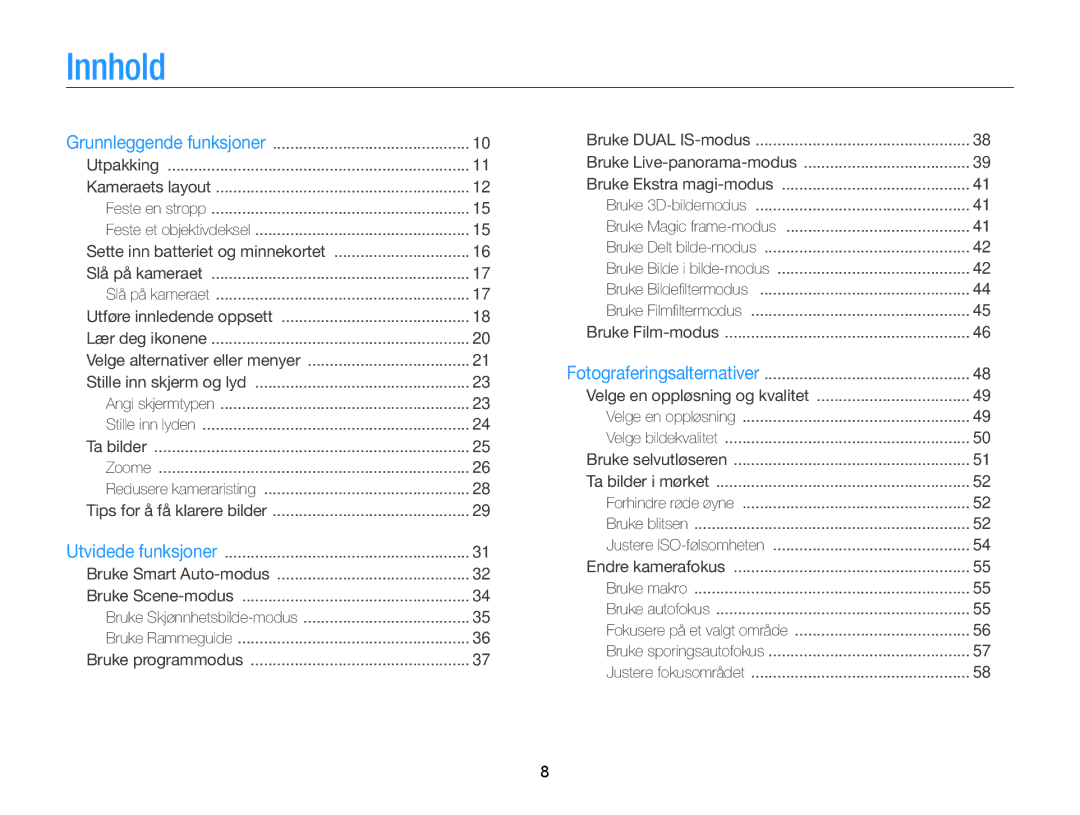 Samsung EC-WB100ZBABE2 manual Innhold 