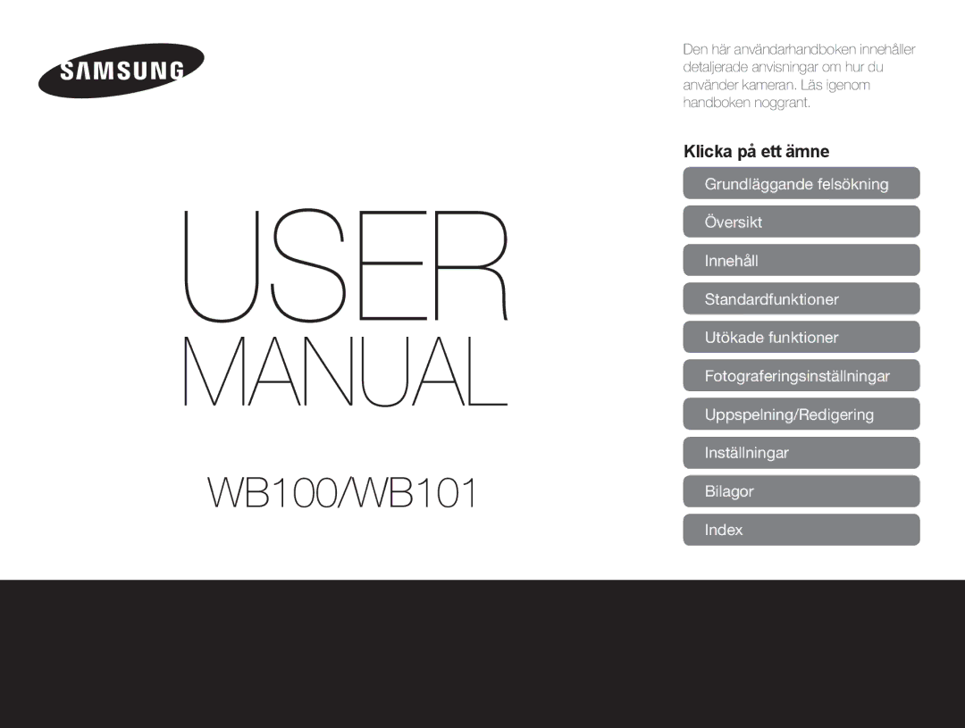 Samsung EC-WB100ZBABE2 manual Klicka på ett ämne, Index 