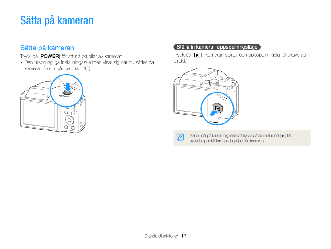 Samsung EC-WB100ZBABE2 manual Sätta på kameran, Ställa in kamera i uppspelningsläge 