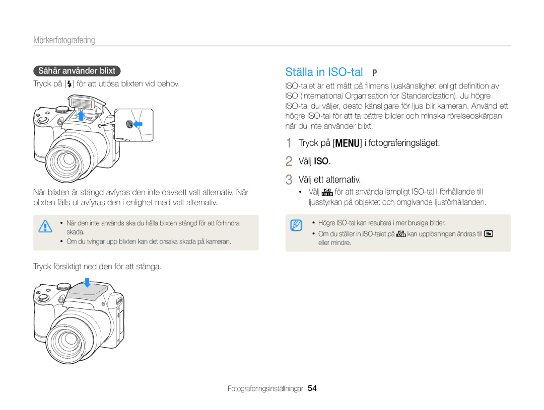 Samsung EC-WB100ZBABE2 manual Ställa in ISO-tal, Välj ISO Välj ett alternativ, Såhär använder blixt 