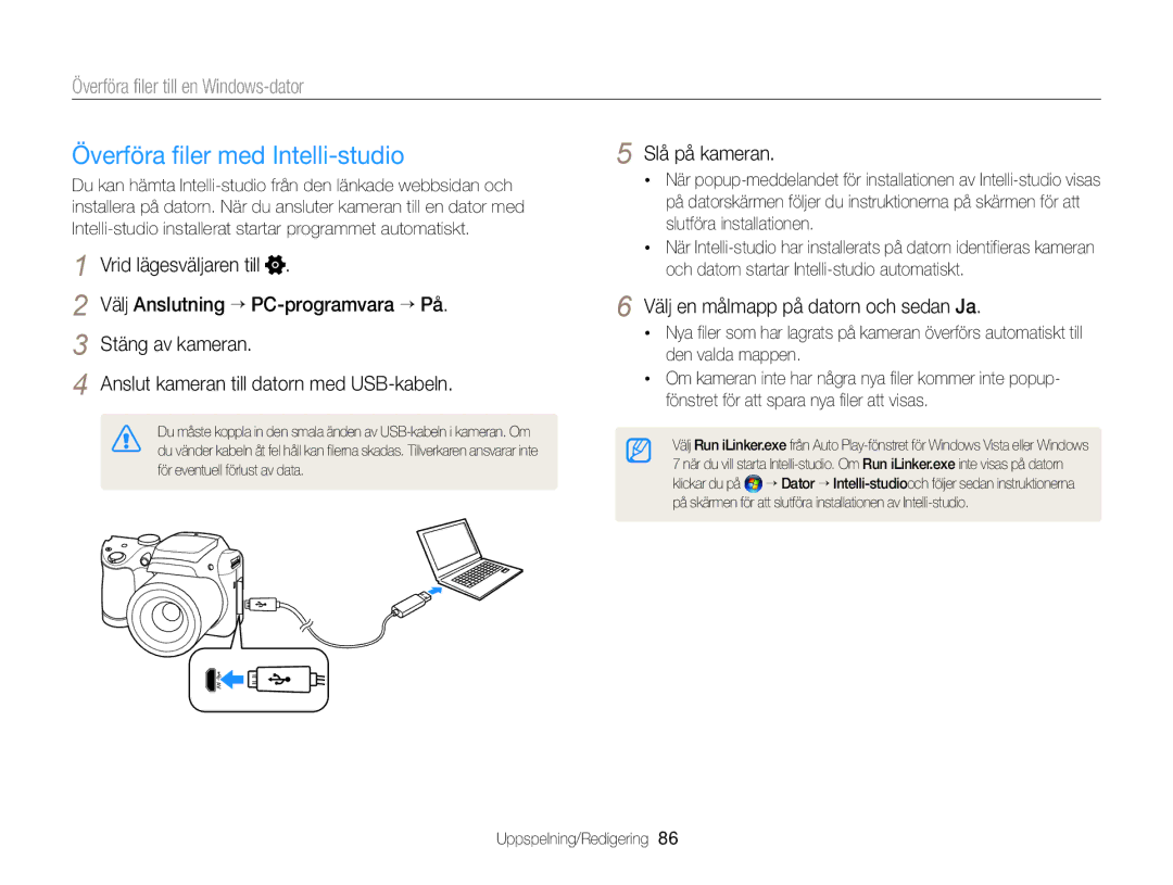 Samsung EC-WB100ZBABE2 manual Överföra filer med Intelli-studio, Överföra filer till en Windows-dator 