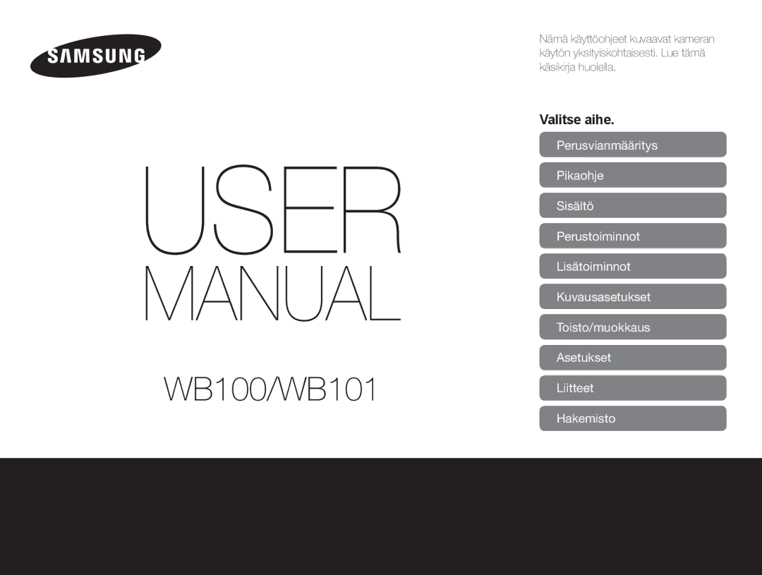 Samsung EC-WB100ZBABE2 manual Valitse aihe, Hakemisto 