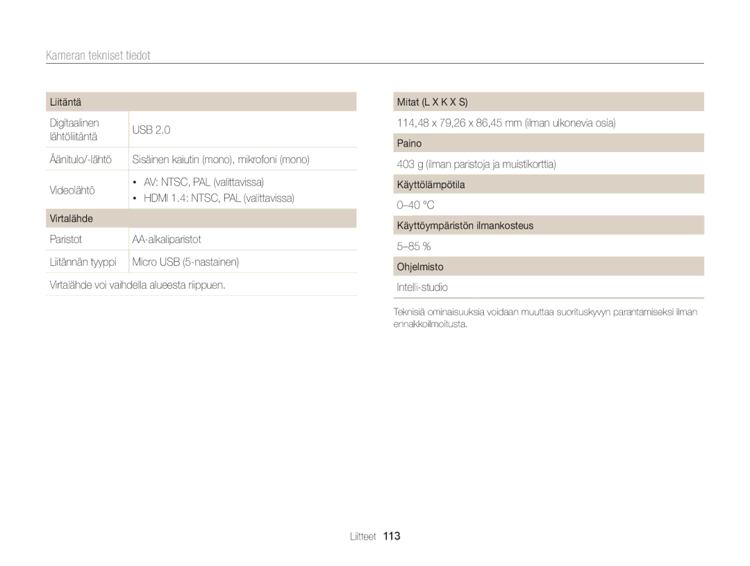 Samsung EC-WB100ZBABE2 manual Micro USB 5-nastainen 