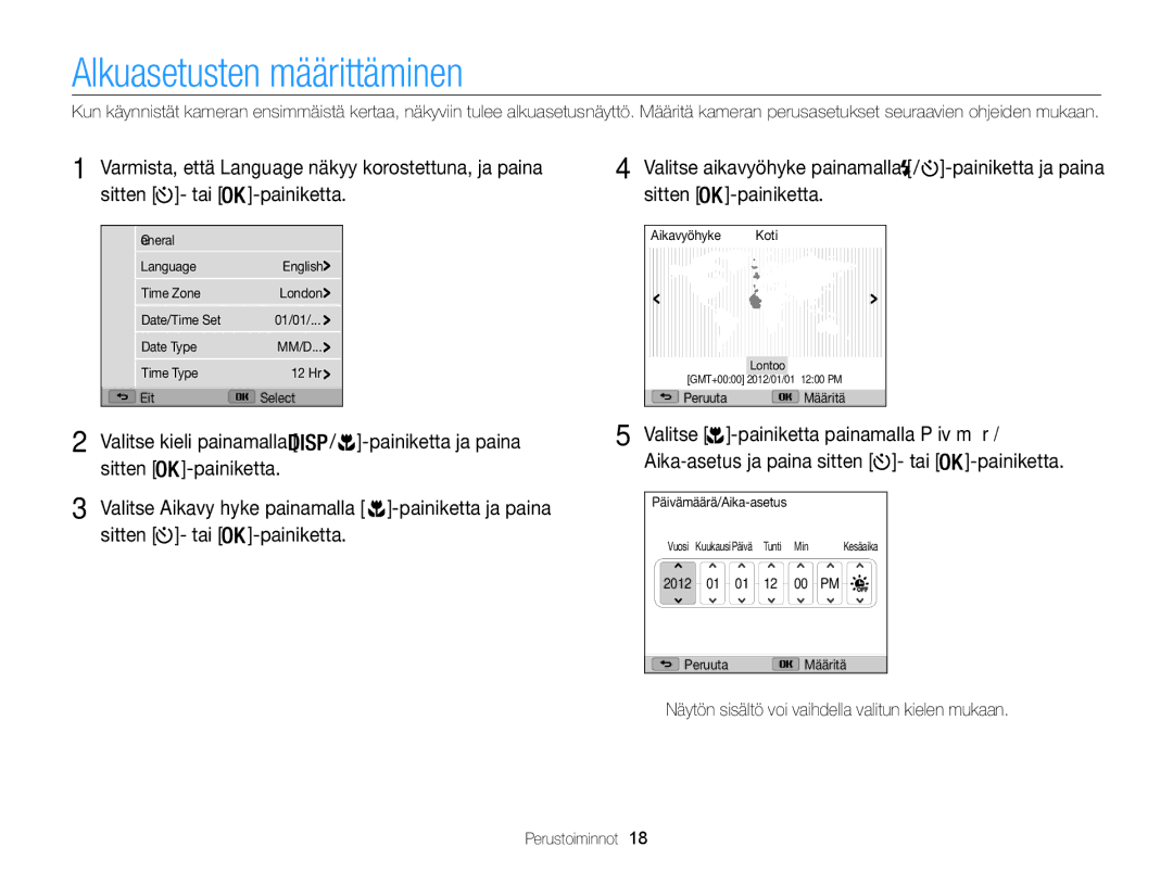 Samsung EC-WB100ZBABE2 manual Alkuasetusten määrittäminen,  -painiketta painamalla Päivämäärä, Valitse 