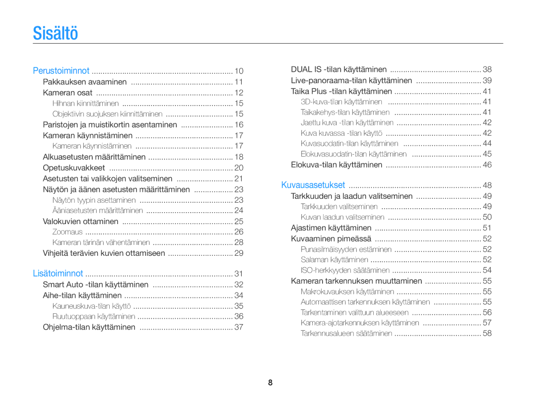 Samsung EC-WB100ZBABE2 manual Sisältö 