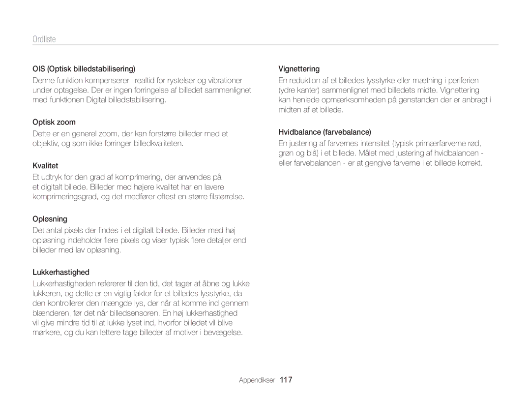 Samsung EC-WB100ZBABE2 manual OIS Optisk billedstabilisering 