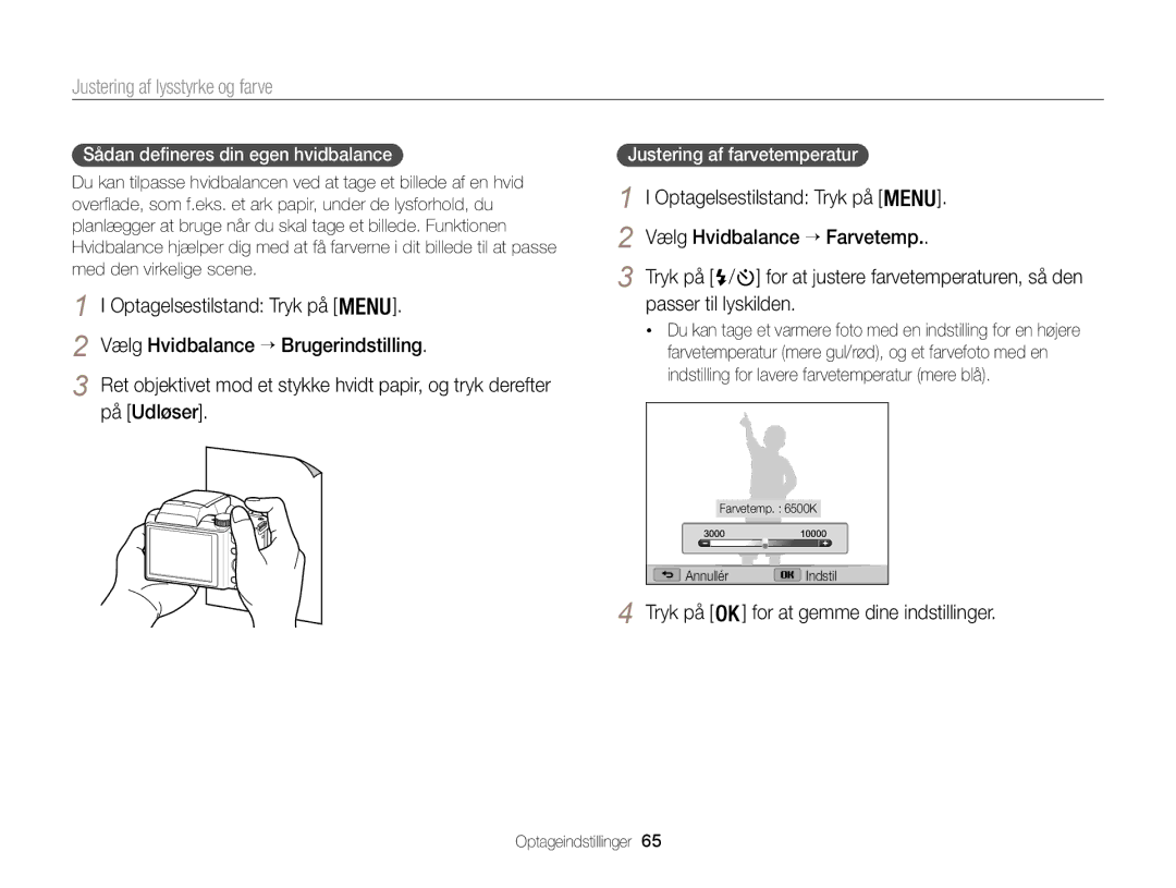 Samsung EC-WB100ZBABE2 manual På Udløser, Passer til lyskilden, Sådan defineres din egen hvidbalance 