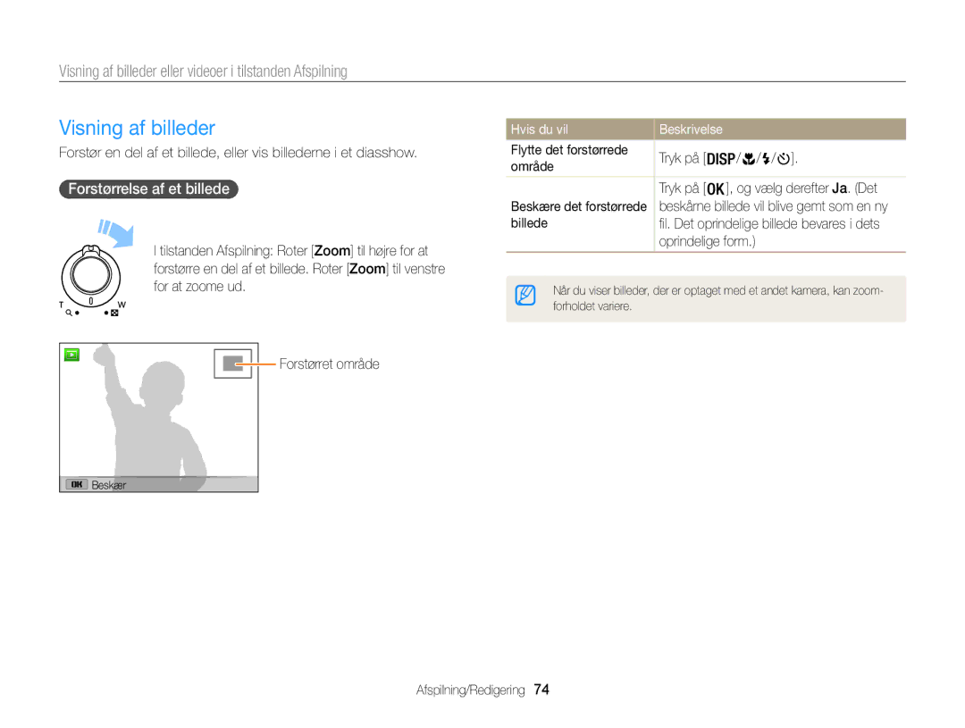 Samsung EC-WB100ZBABE2 manual Visning af billeder, Forstørrelse af et billede, Hvis du vil 