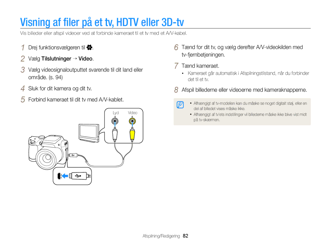 Samsung EC-WB100ZBABE2 Visning af filer på et tv, Hdtv eller 3D-tv, Afspil billederne eller videoerne med kameraknapperne 