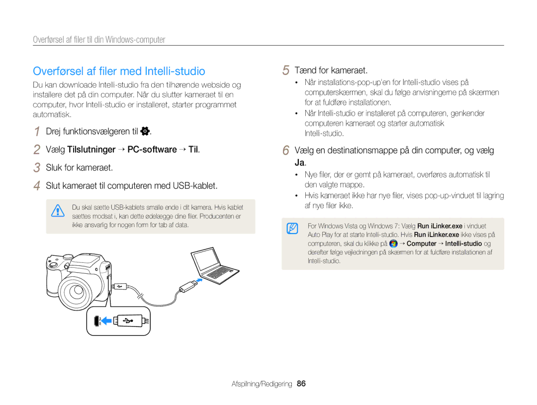 Samsung EC-WB100ZBABE2 manual Overførsel af filer med Intelli-studio, Overførsel af filer til din Windows-computer 