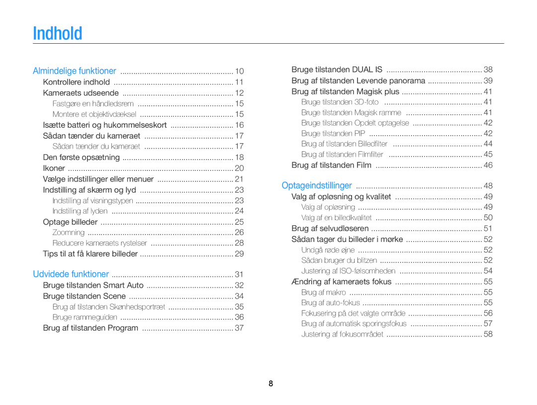 Samsung EC-WB100ZBABE2 manual Indhold 