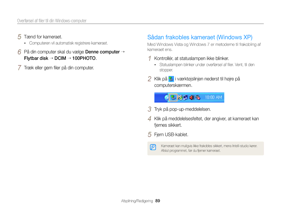 Samsung EC-WB100ZBABE2 manual Sådan frakobles kameraet Windows XP 