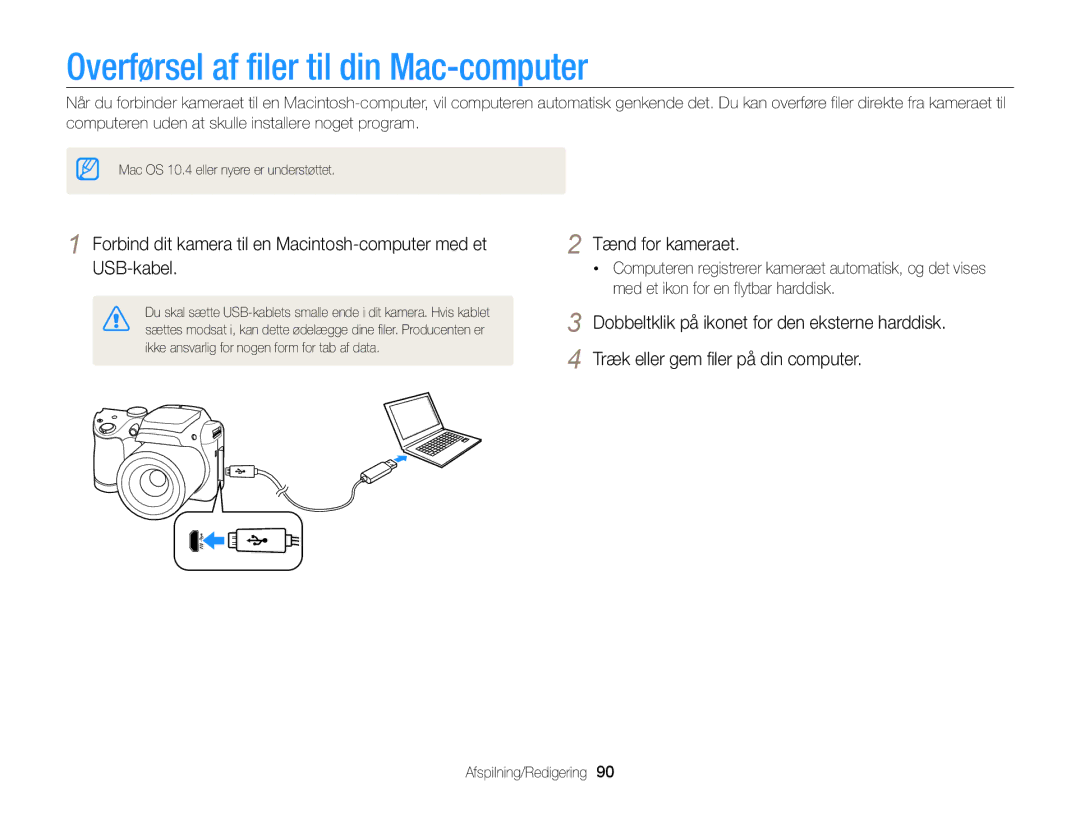 Samsung EC-WB100ZBABE2 manual Overførsel af filer til din Mac-computer, Dobbeltklik på ikonet for den eksterne harddisk 