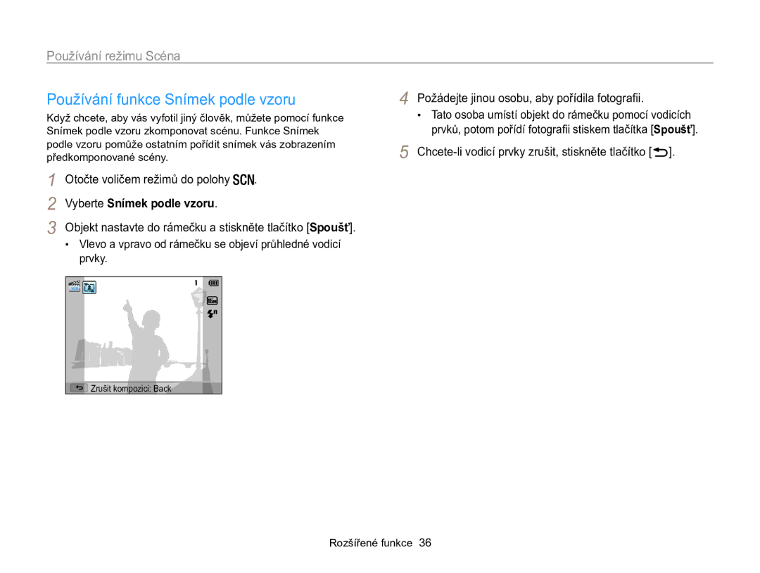 Samsung EC-WB100ZBARE3, EC-WB100ZBABE3 manual Používání funkce Snímek podle vzoru, Vyberte Snímek podle vzoru 