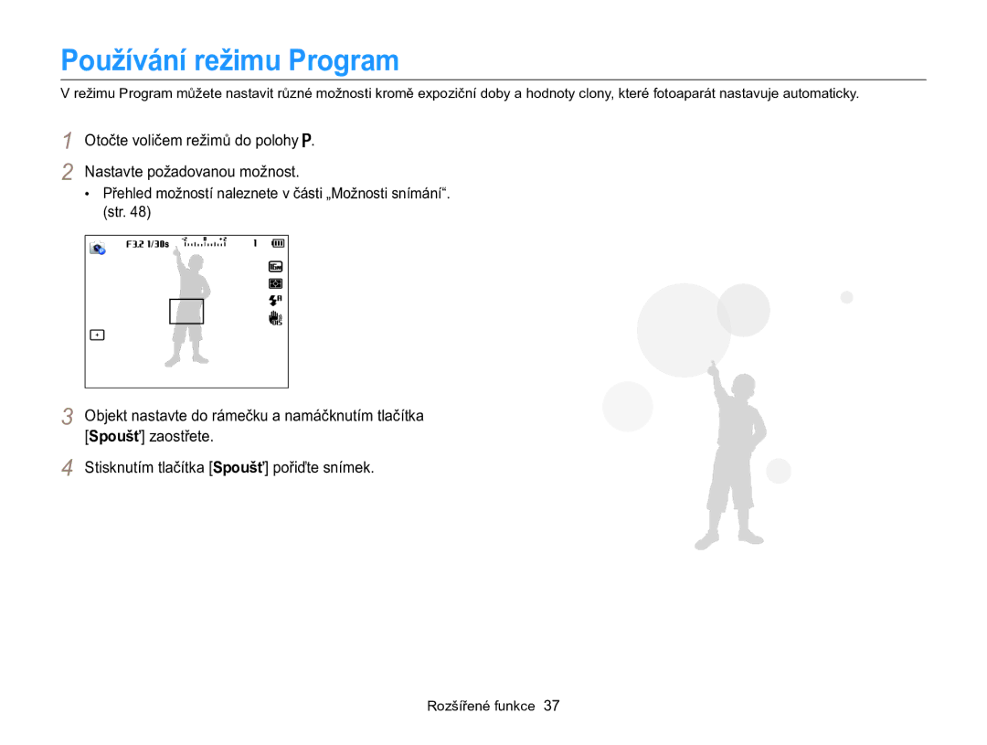 Samsung EC-WB100ZBABE3, EC-WB100ZBARE3 manual Používání režimu Program 