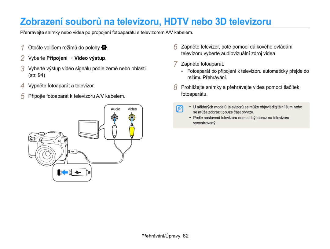 Samsung EC-WB100ZBARE3 Zobrazení souborů na televizoru, Hdtv nebo 3D televizoru, Vyberte Připojení → Video výstup, Str 