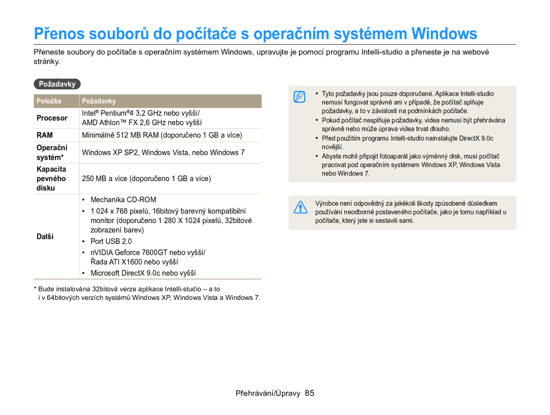 Samsung EC-WB100ZBABE3, EC-WB100ZBARE3 manual Přenos souborů do počítače s operačním systémem Windows, Požadavky 